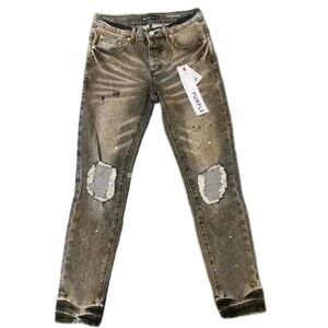 Purple Brand Men's Ripped Pants Splash-ink Skinny Jeans SIze 33 x 32 Mid Rise